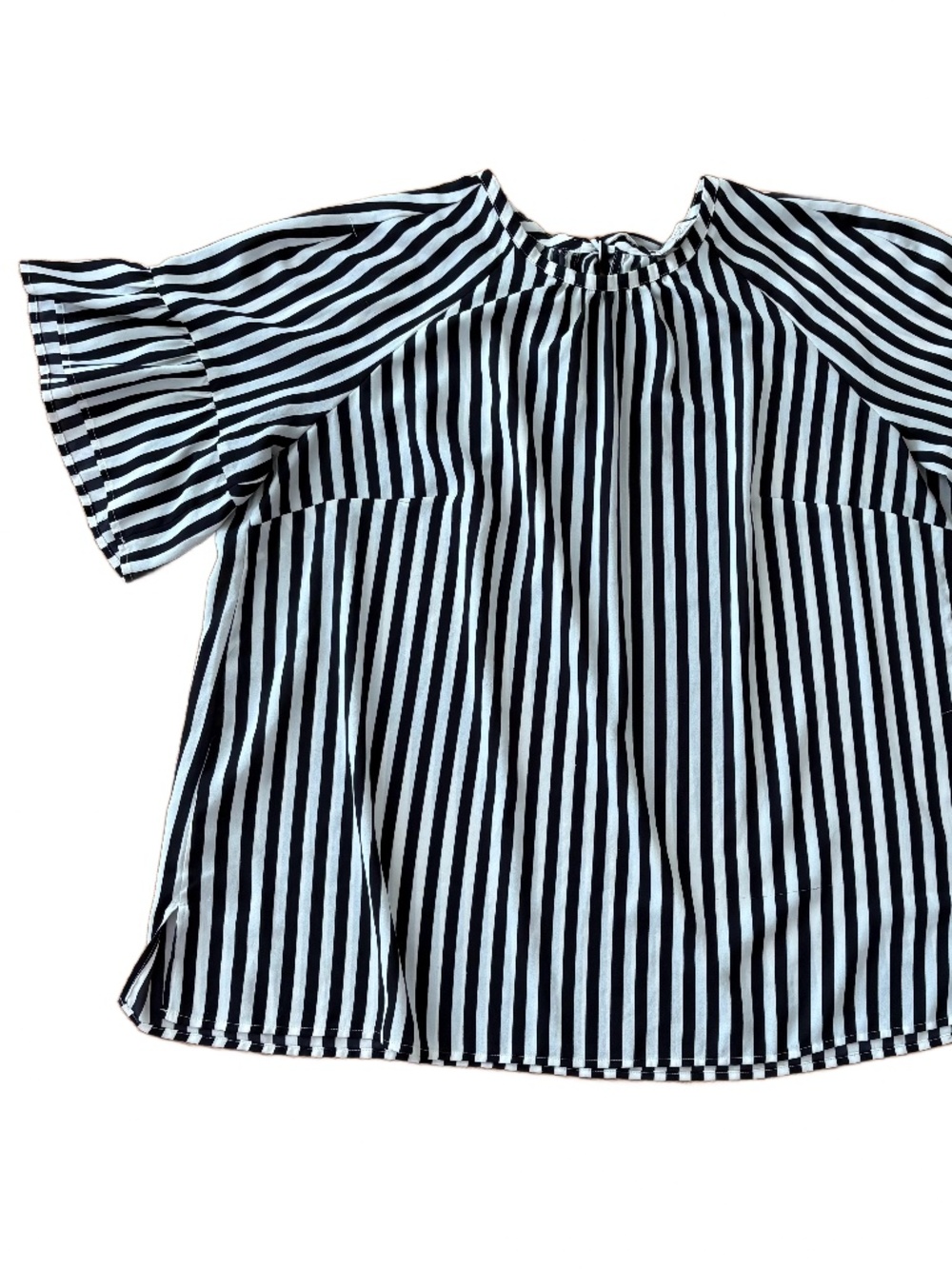 LOFT Plus Black and White Striped Blouse with Ties